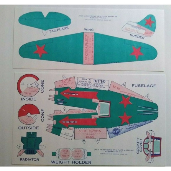 Airplane Toy Jack Armstrong Tru-Flite Model Of Russian Yak 1-26 GM Cereal 1944 - Picture 1 of 5